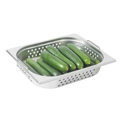 Met Lux Rectangle Stainless Steel 1/2 Size Steam Table Pan 2.5 Inch Deep - Perforated, Anti Jam, Collapsible Handles - 12 count box