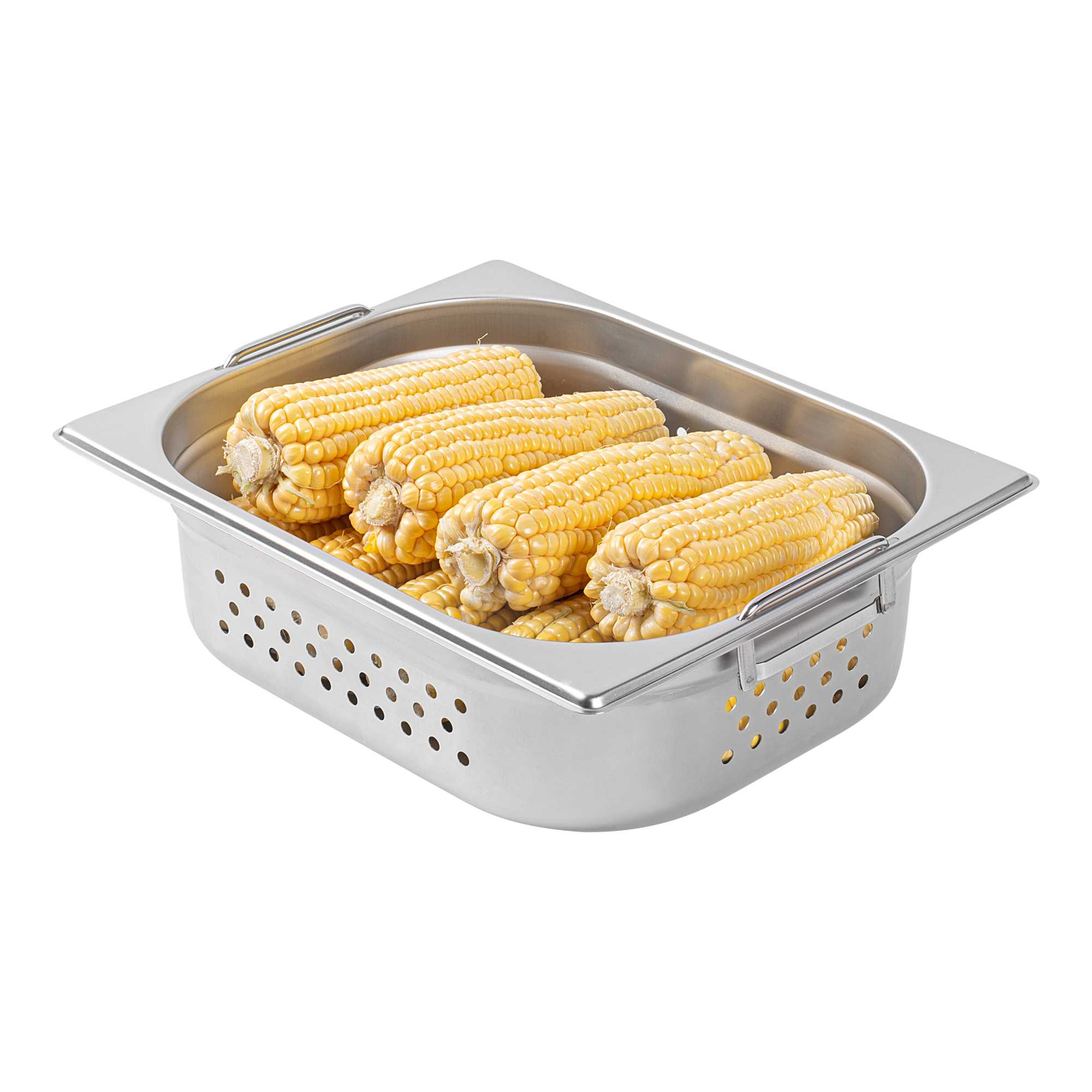 Met Lux Rectangle Stainless Steel 1/2 Size Steam Table Pan 4 Inch Deep - Perforated, Anti Jam, Collapsible Handles - 1 count box