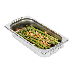 Met Lux Rectangle Stainless Steel 1/3 Size Steam Table Pan 2.5 Inch Deep - Anti Jam, Collapsible Handles - 1 count box