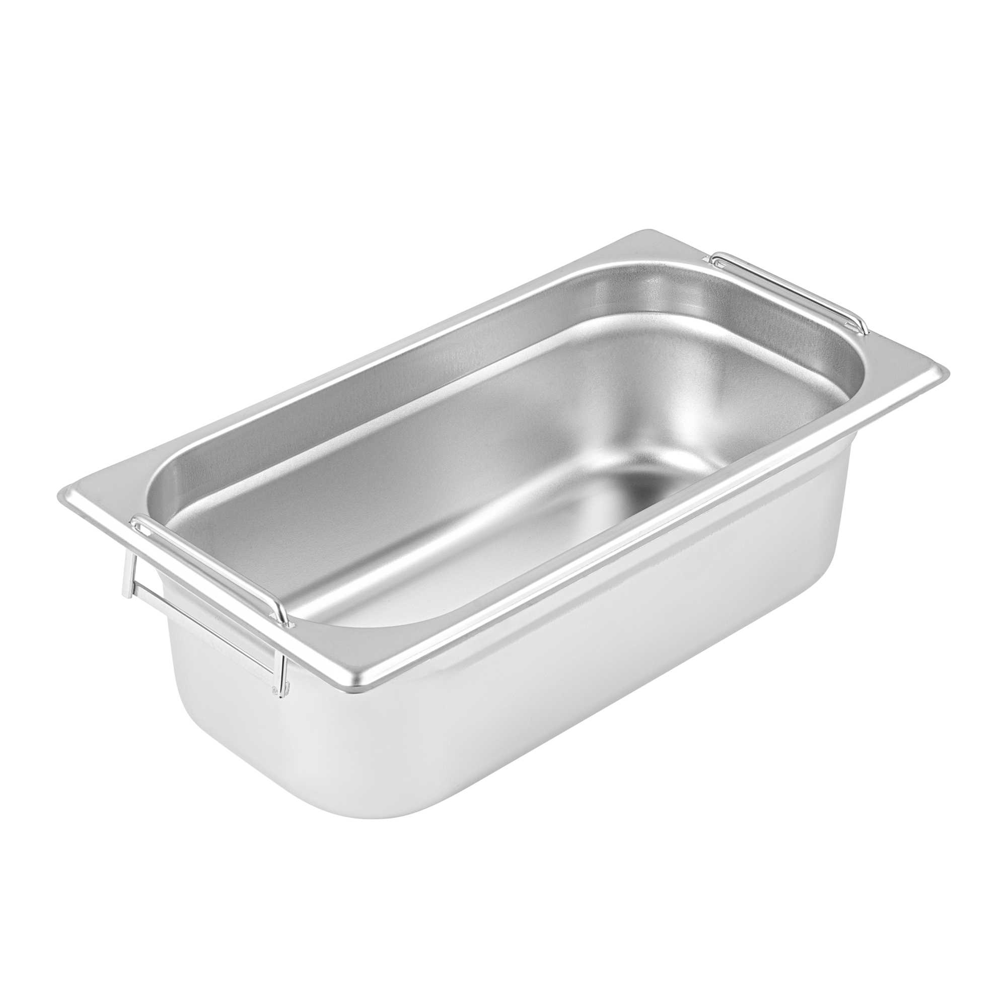 Met Lux Rectangle Stainless Steel 1/3 Size Steam Table Pan 4 Inch Deep - Anti Jam, Collapsible Handles - 1 count box