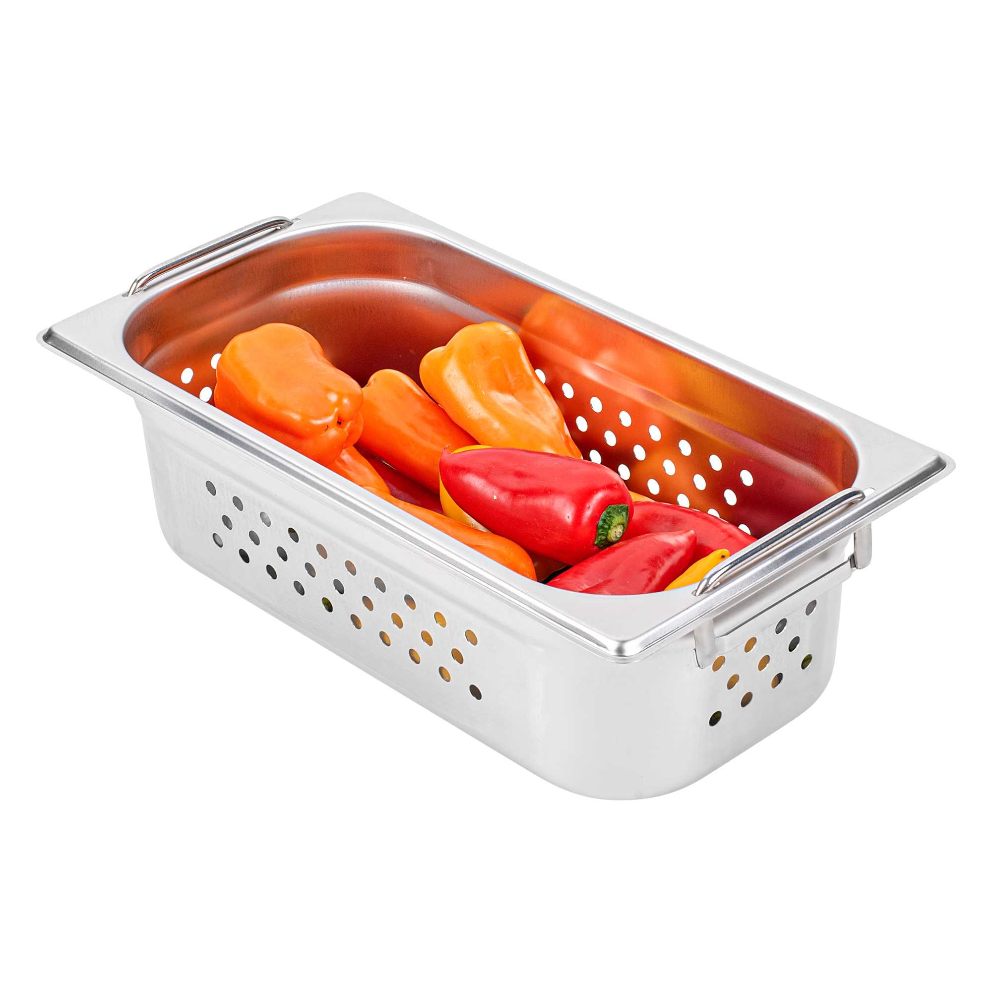 Met Lux Rectangle Stainless Steel 1/3 Size Steam Table Pan 4 Inch Deep - Perforated, Anti Jam, Collapsible Handles - 1 count box