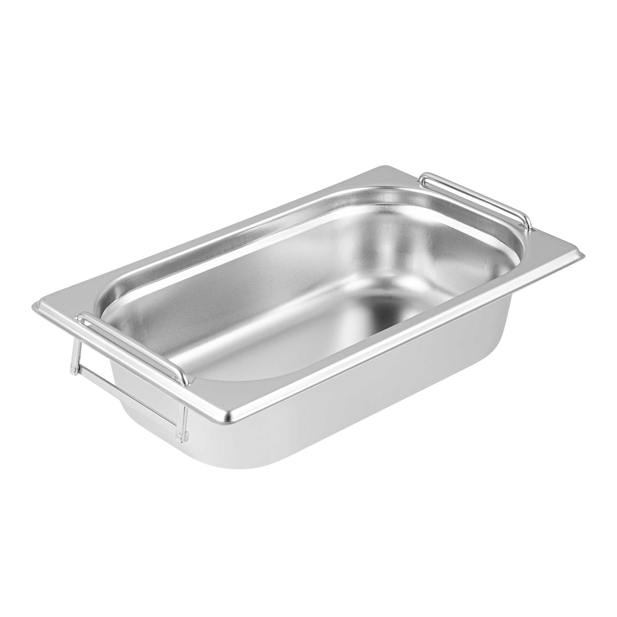 Met Lux Rectangle Stainless Steel 1/4 Size Steam Table Pan - 2.5 Inch Deep - Anti Jam, Collapsible Handles - 1 count box