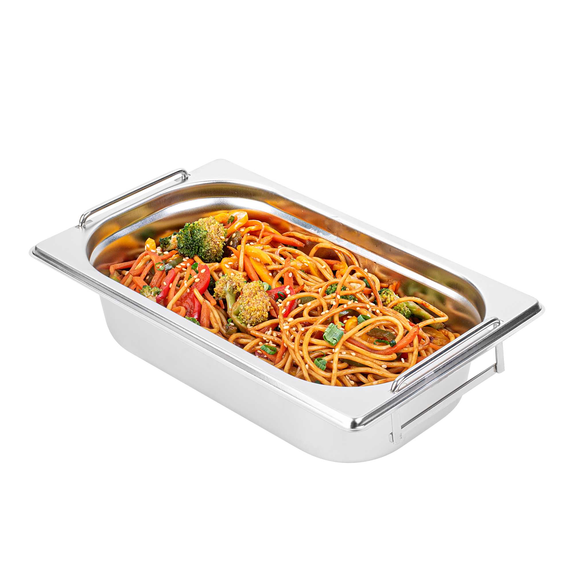Met Lux Rectangle Stainless Steel 1/4 Size Steam Table Pan - 2.5 Inch Deep - Anti Jam, Collapsible Handles - 1 count box