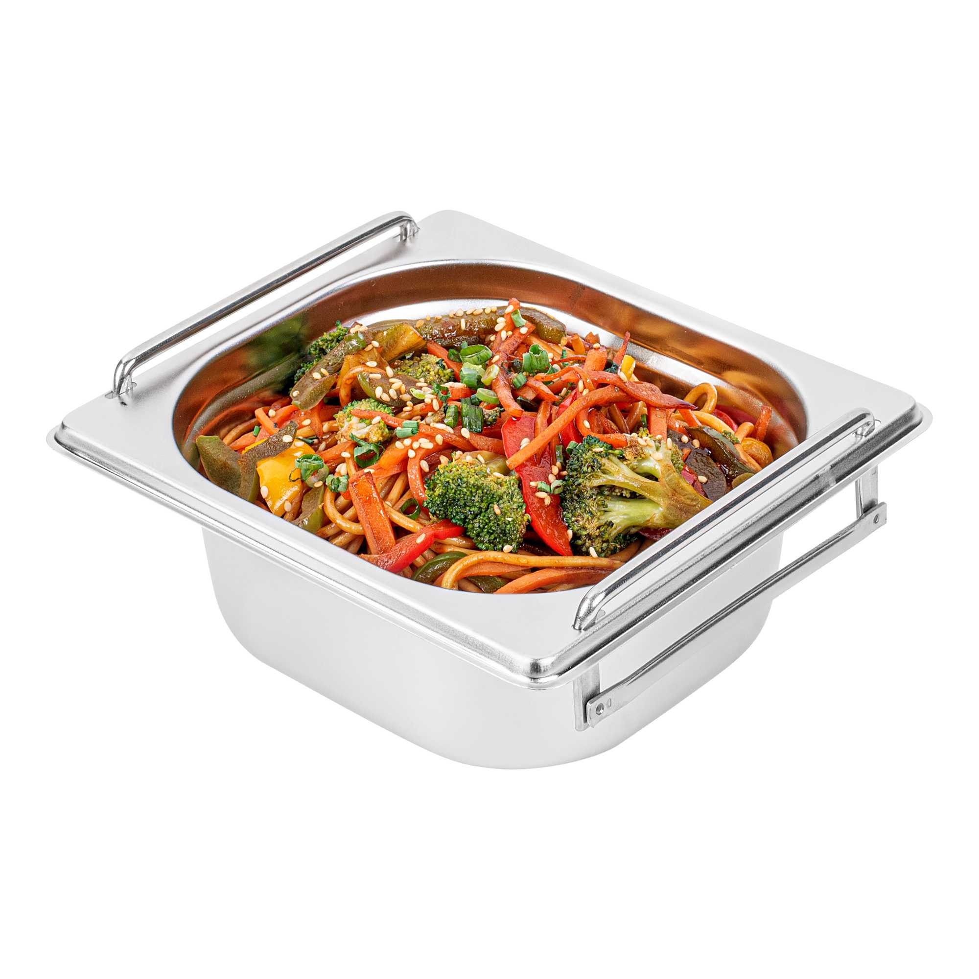 Met Lux Rectangle Stainless Steel 1/6 Size Steam Table Pan 2.5 Inch Deep - Anti Jam, Collapsible Handles - 1 count box