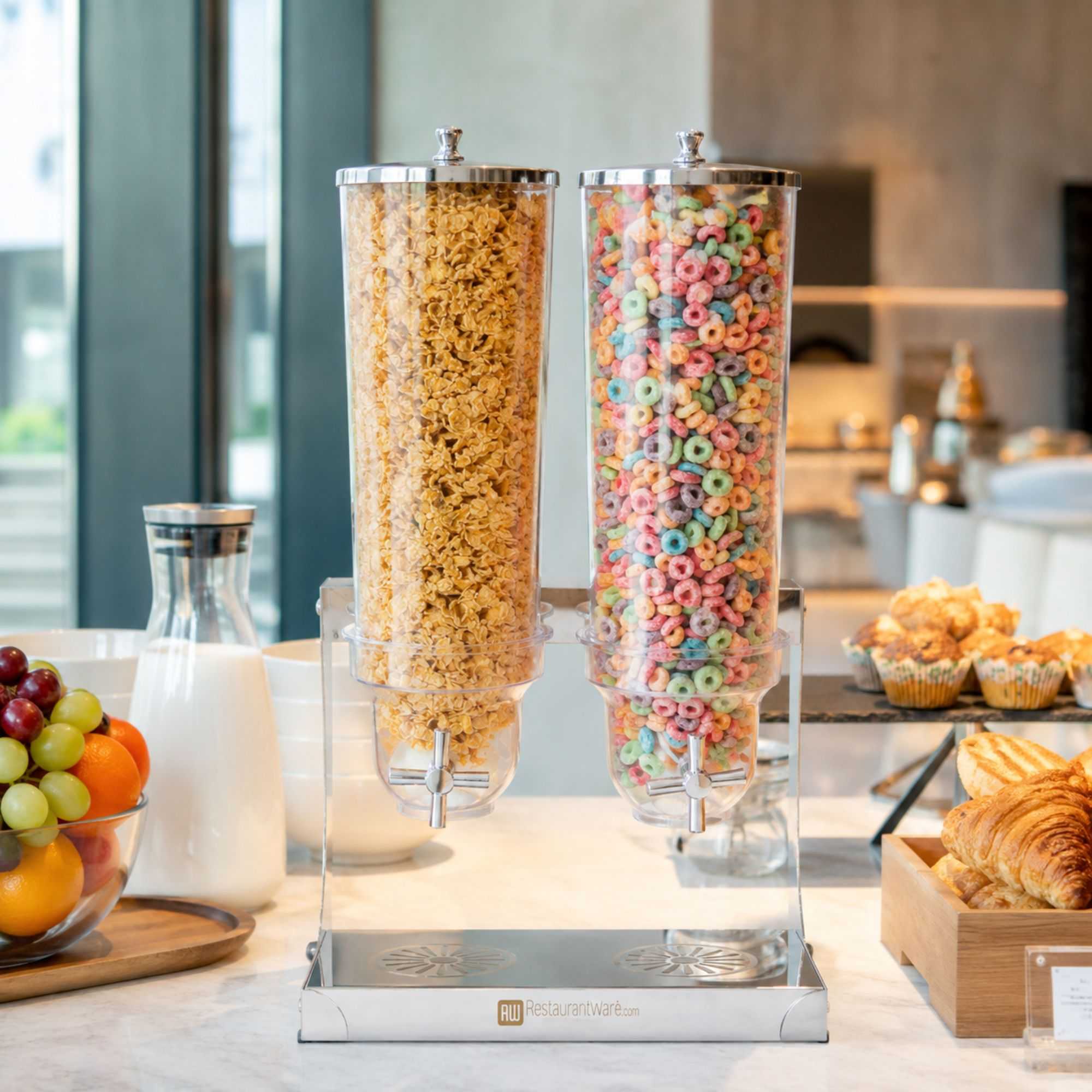 Met Lux 3L Stainless Steel Cereal Dispenser - 2 Compartments - 8" x 13" x 25" - 1 count box