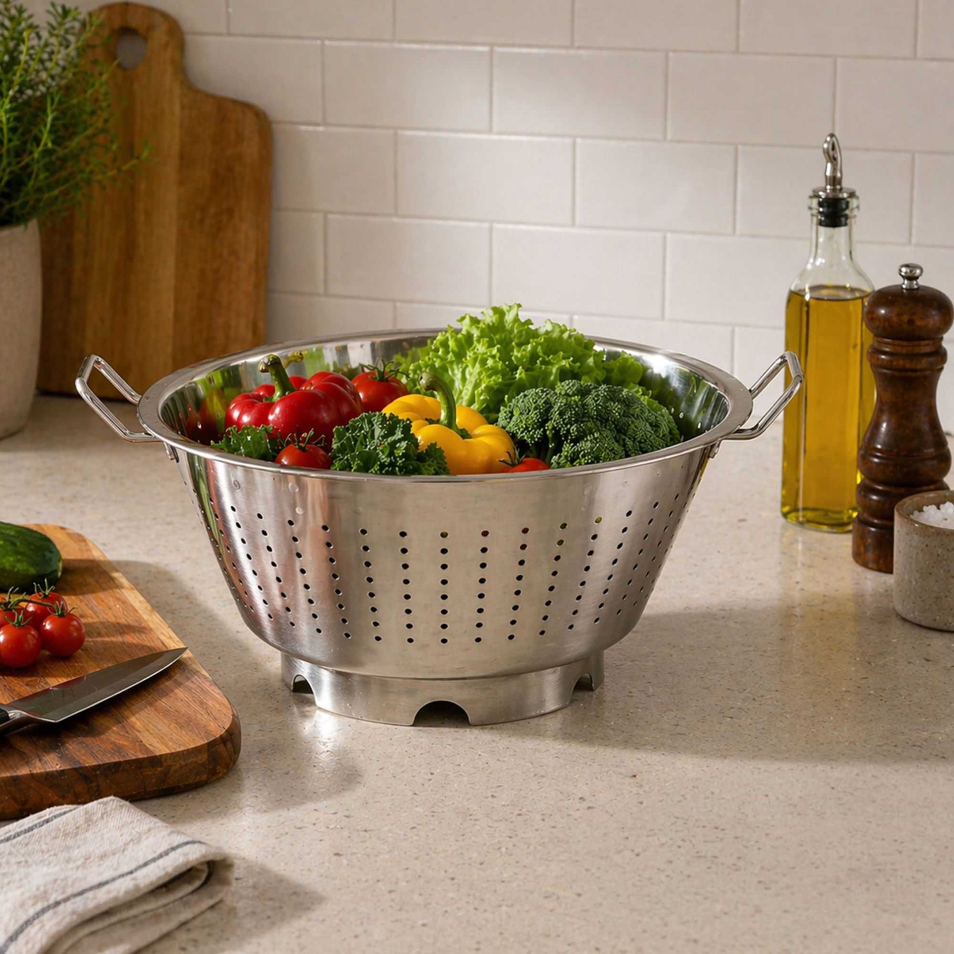 Met Lux Stainless Steel Colander - European Style - 17" x 14" x 8 1/2" - 1 count box
