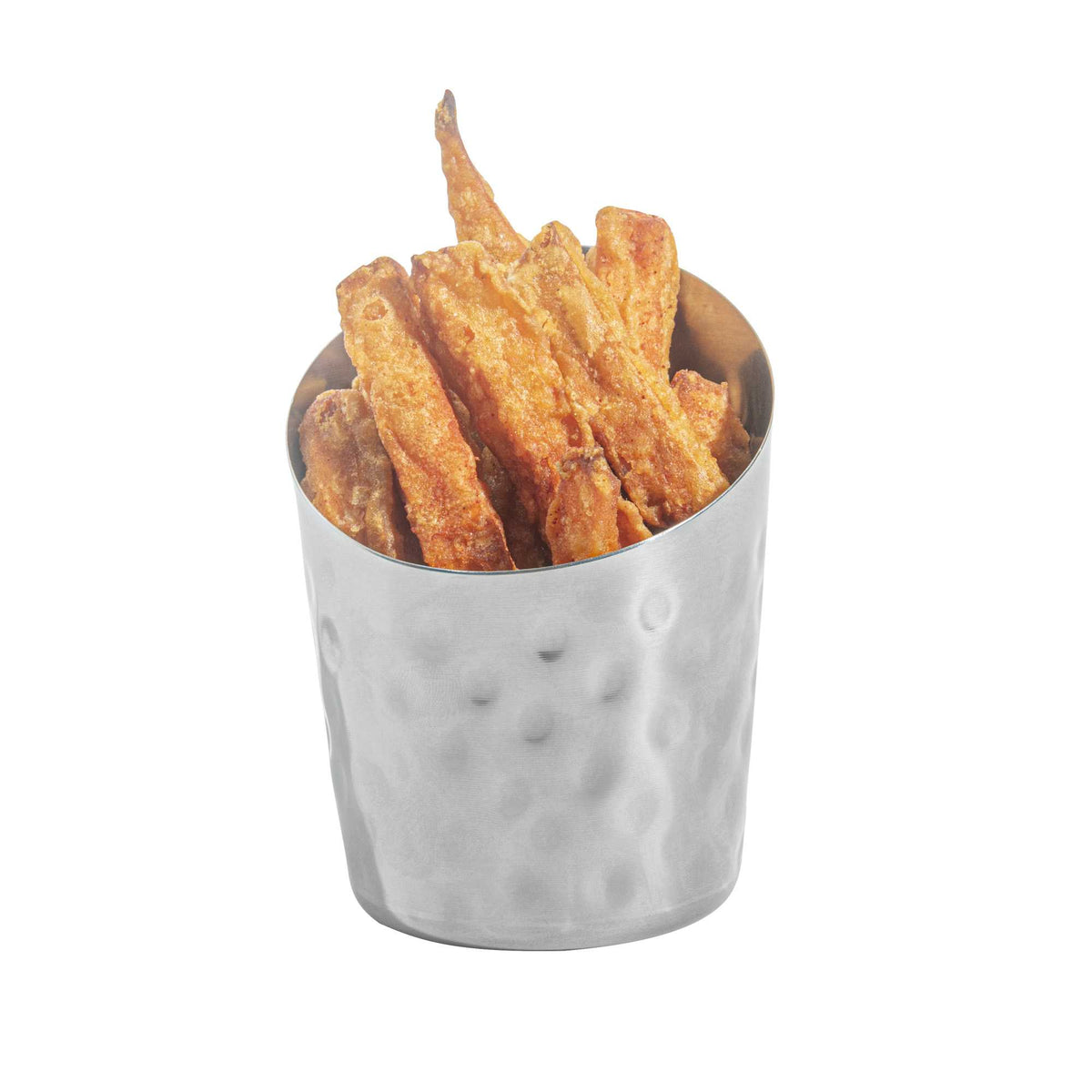 Met Lux Stainless Steel French Fry Cup - Hammered, Mirrored Finish - 3 1/2" x 3 1/2" - 1 count box