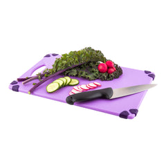 Sure Grip Purple Plastic Cutting Board - Allergen Safe, Non-Slip, Measurement Markers, Carrying Handle - 12