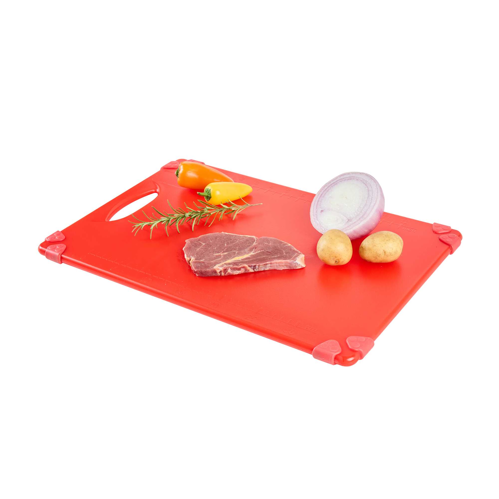 Sure Grip Red Plastic Cutting Board - Non-Slip, Measurement Markers, Carrying Handle - 12" x 18" - 1 count box