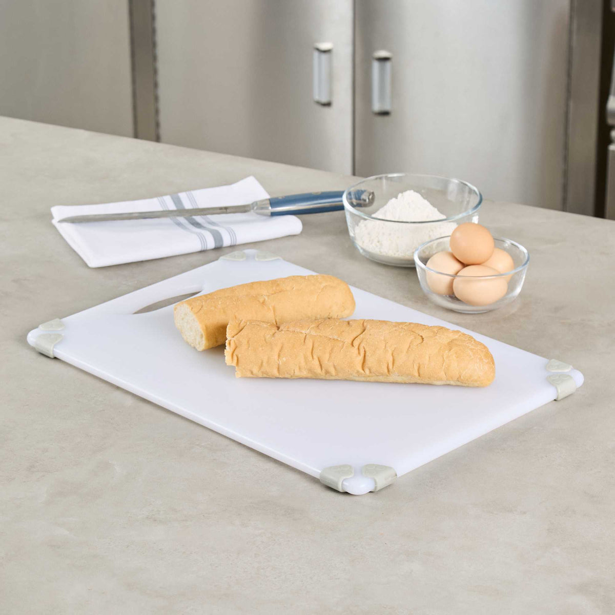 Sure Grip White Plastic Cutting Board - Non-Slip, Measurement Markers, Carrying Handle - 12" x 18" - 1 count box