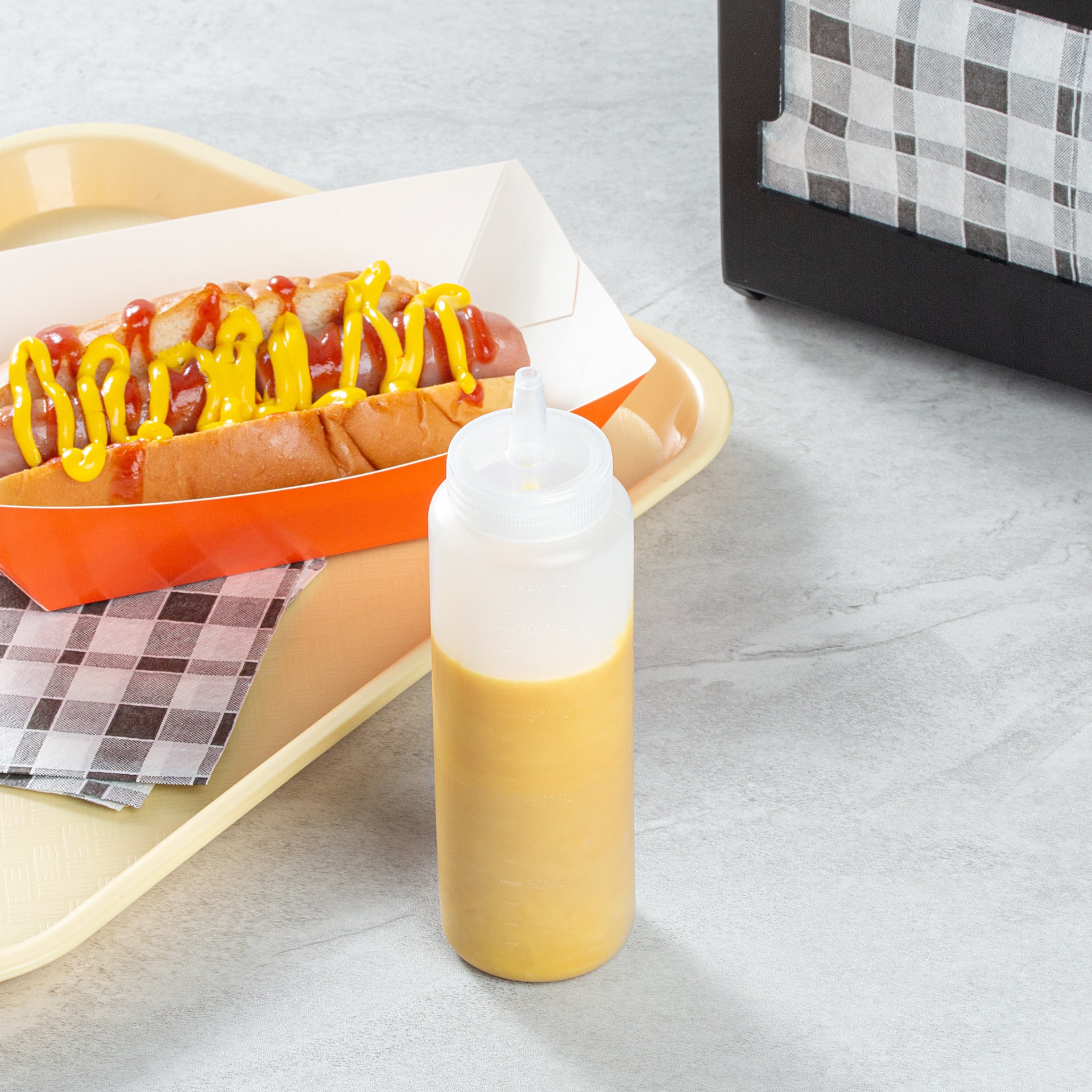 Sauce Tek 8 oz Clear Plastic Squeeze Bottle - Precision Tip - 2" x 2" x 7" - 1 count box