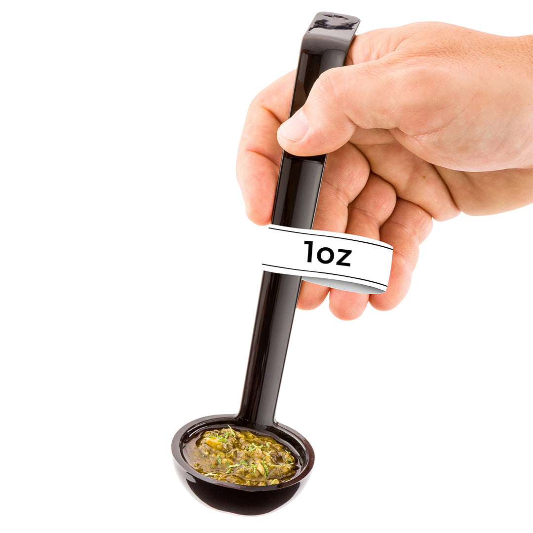 Voga 1 oz Black Plastic Sauce Ladle - 8 1/2" - 1 count box