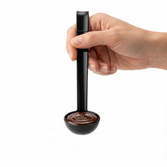 Voga 1 oz Black Plastic Sauce Ladle - 8 1/2