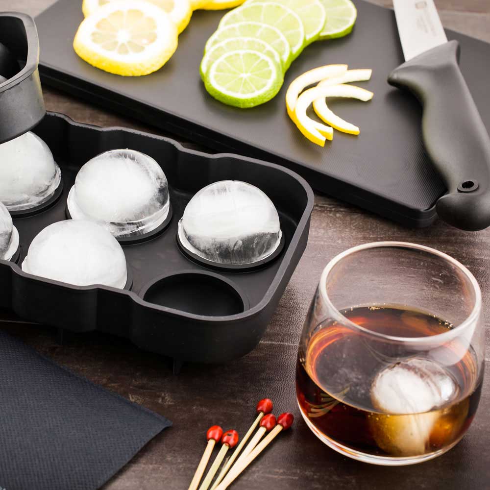 Bar Lux Black Silicone Ice Mold - 2" Sphere, 6 Compartments - 1 count box