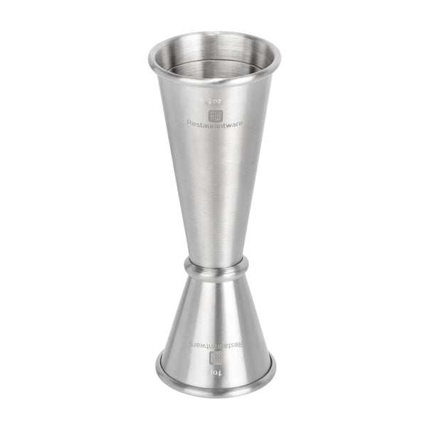 Restaurantware Cocktail Jigger - 1 Count - Bar Lux 1 oz / 2 oz Stainless Steel Jigger, Japanese Style, Spill-Resistant, Stable Base