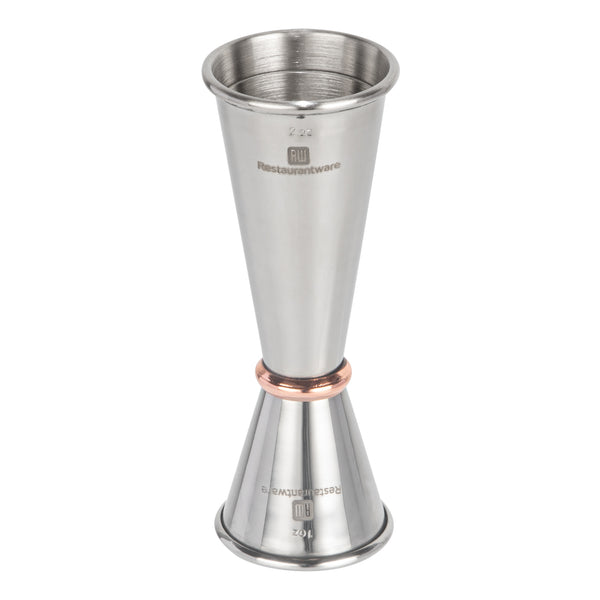 Restaurantware Double Sided Jigger - Japanese Style Cocktail Jigger - 1 oz & 2 oz - Polished 18/8 Stainless Steel - Professional Bar Jigger