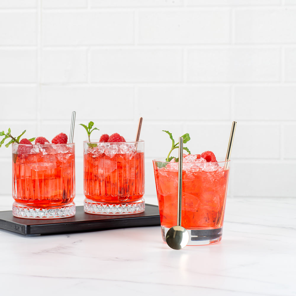 Stainless Steel Cocktail Julep Spoon Straw GoldPlated 5" 2 Count Box