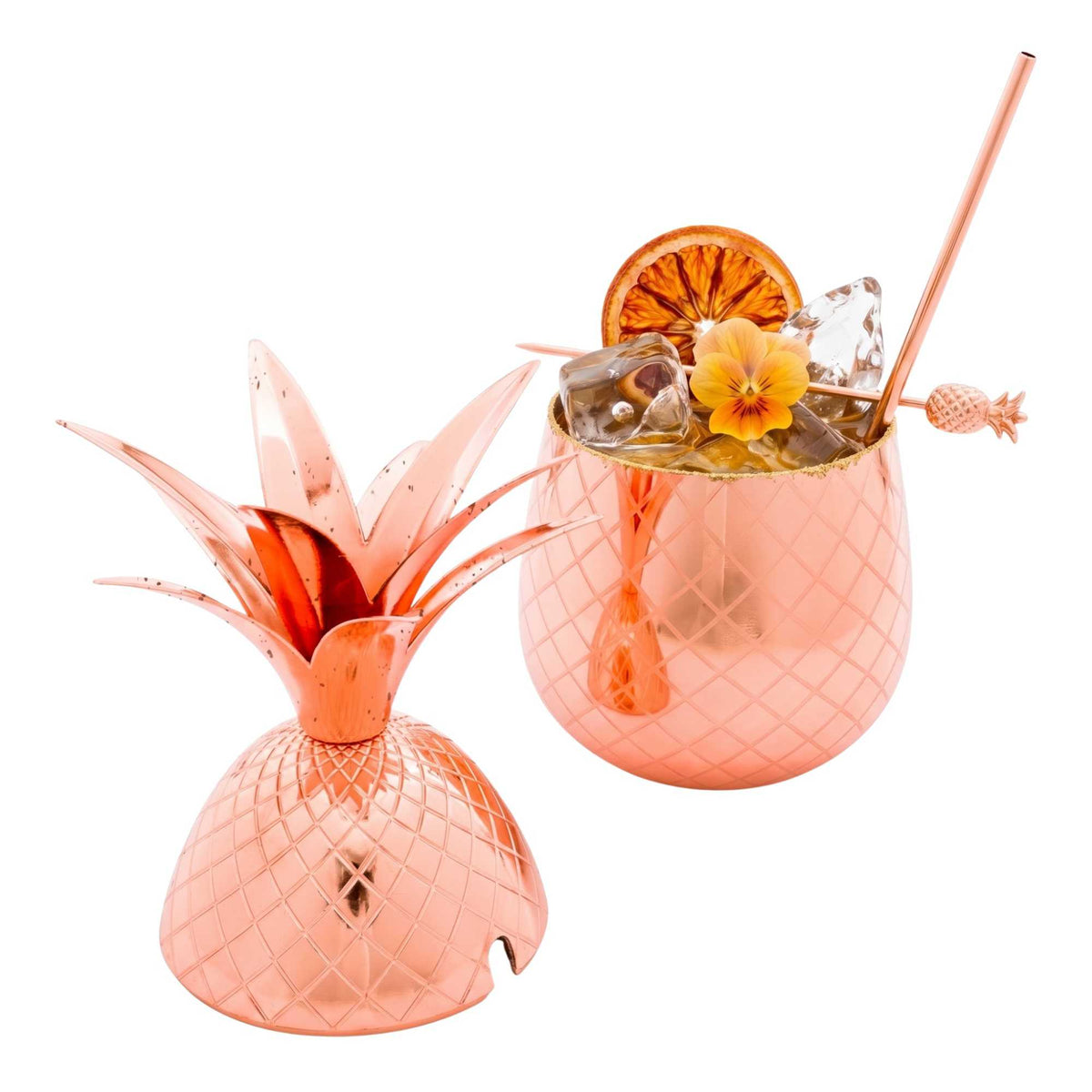 Bar Lux 24 oz Antique Stainless Steel Pineapple Tumbler - 4 1/4" x 4 1/4" x 9 1/4" - 1 count box