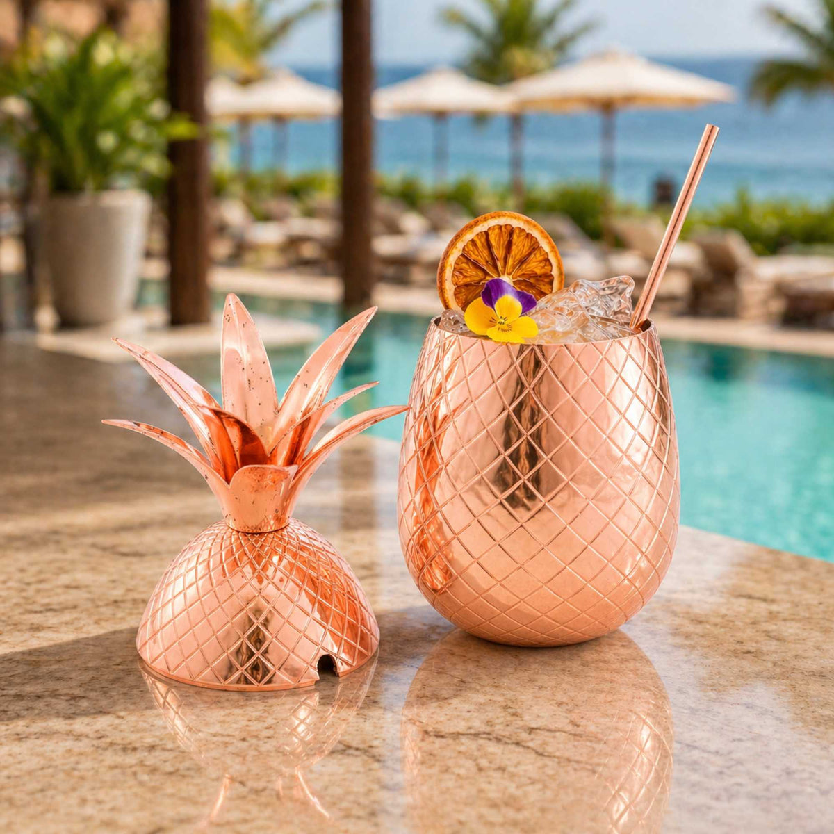 Bar Lux 24 oz Antique Stainless Steel Pineapple Tumbler - 4 1/4" x 4 1/4" x 9 1/4" - 1 count box