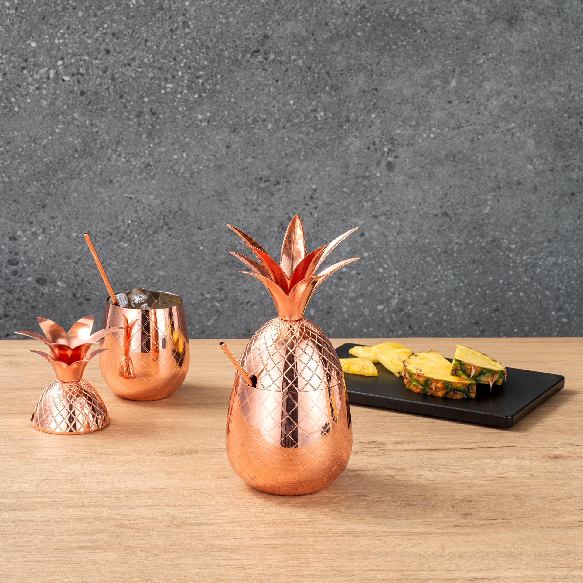 Bar Lux 24 oz Copper-Plated Stainless Steel Pineapple Tumbler - 4 1/4" x 4 1/4" x 9 1/4" - 1 count box