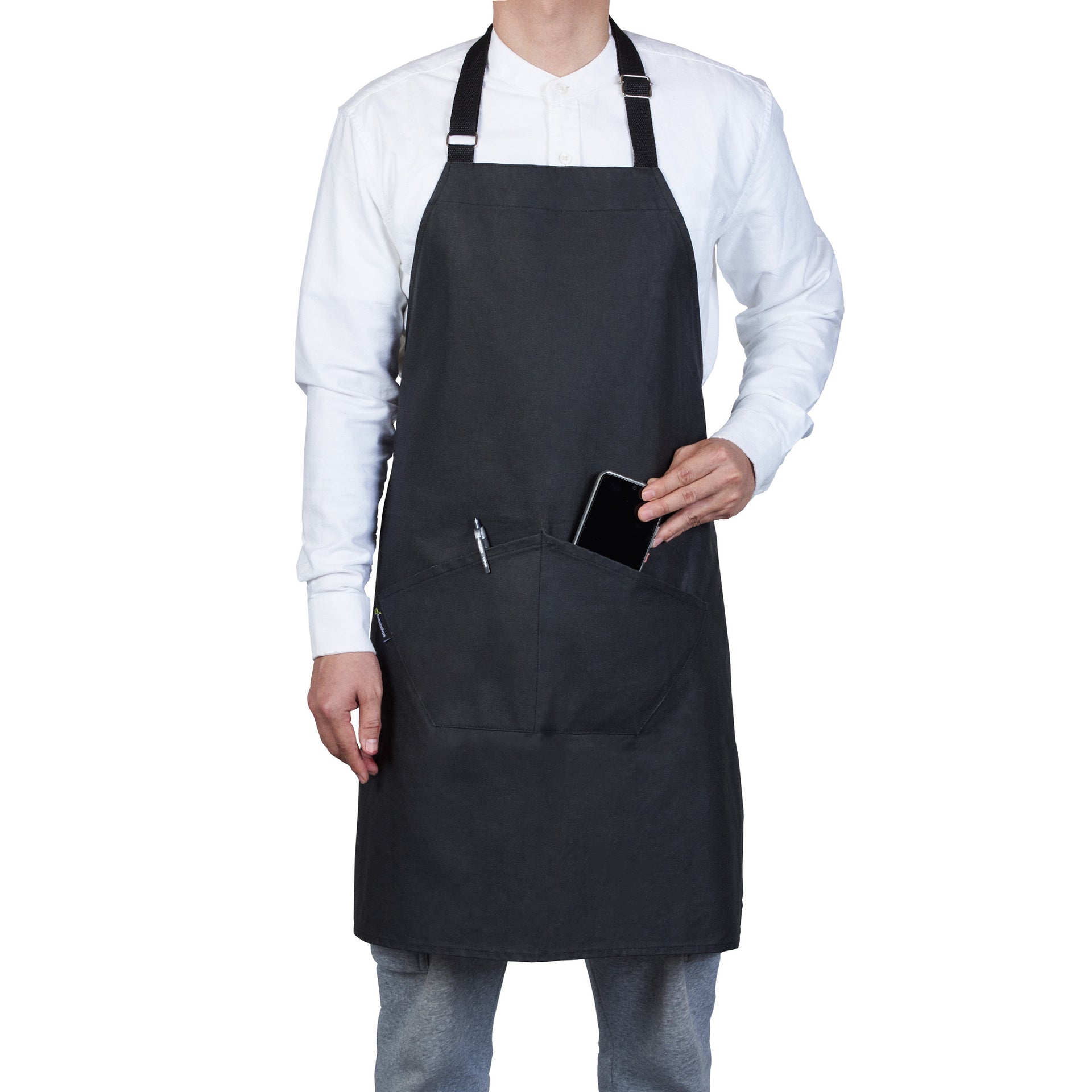 RW Threads Black Cotton Cooking Apron - Flame Retardant - 32" x 26" - 1 count box