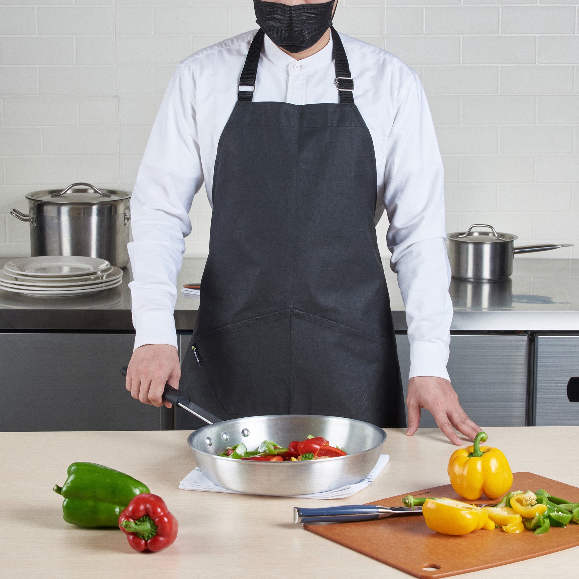 RW Threads Black Cotton Cooking Apron - Flame Retardant - 32" x 26" - 1 count box
