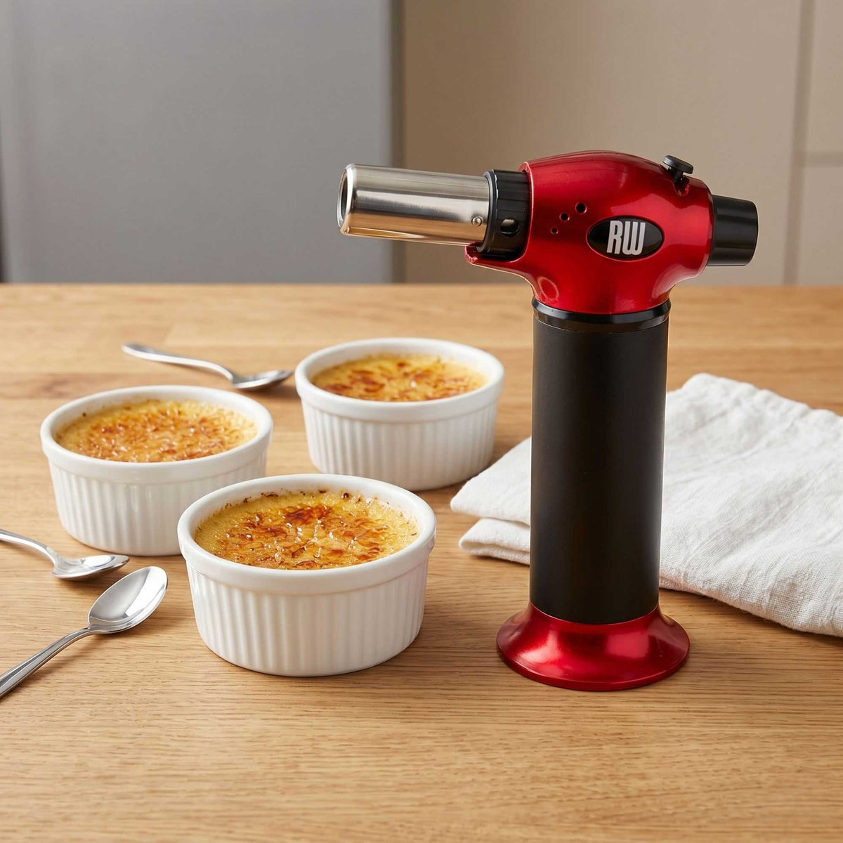 RW Pyro Stainless Steel Butane Kitchen Torch - Adjustable Dial - 5 1/4" x 2 1/2" x 6 3/4" - 1 count box