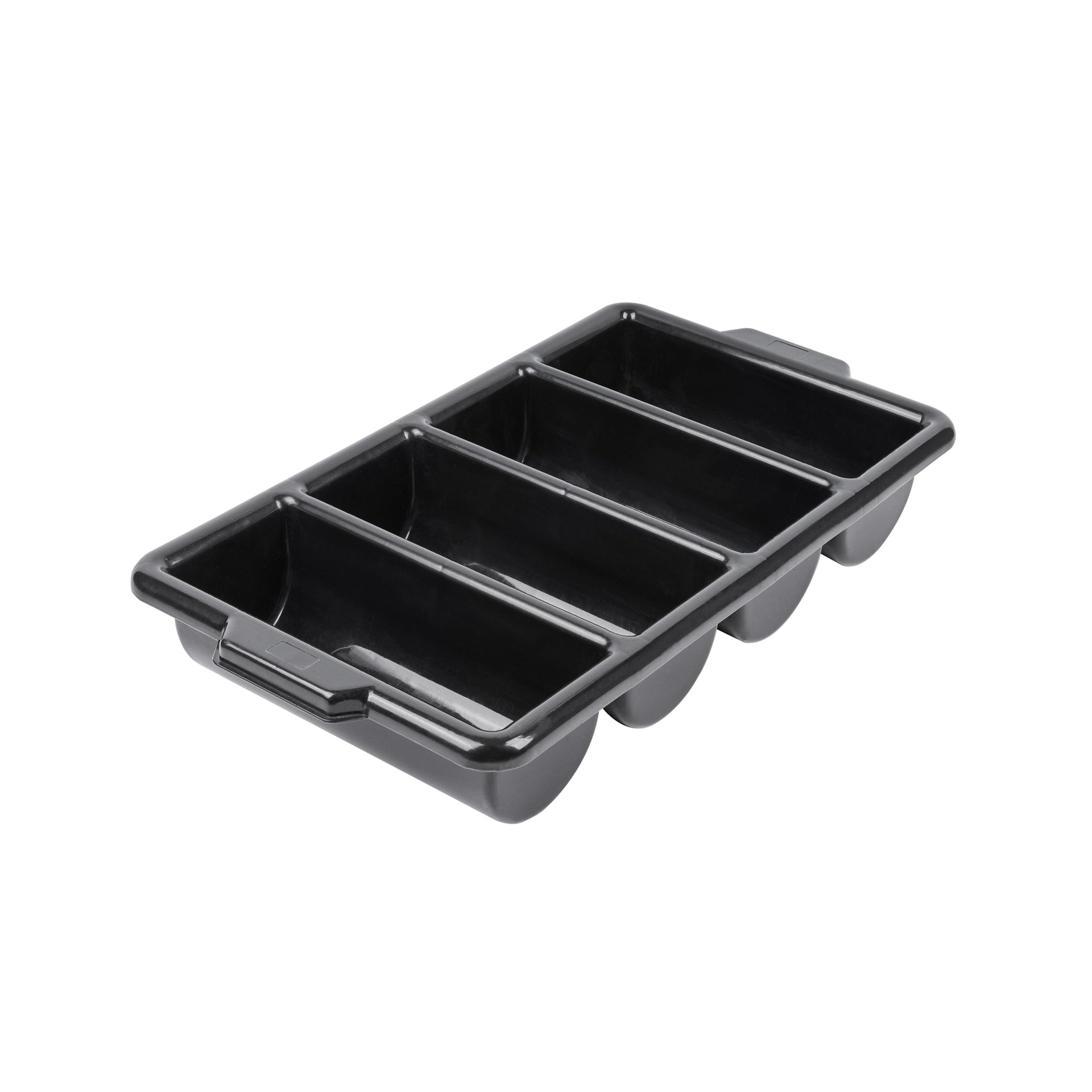 RW Clean Black Plastic Cutlery Box - 4 Compartments, with Handles - 22" x 14 1/4" x 3 1/2" - 1 count box