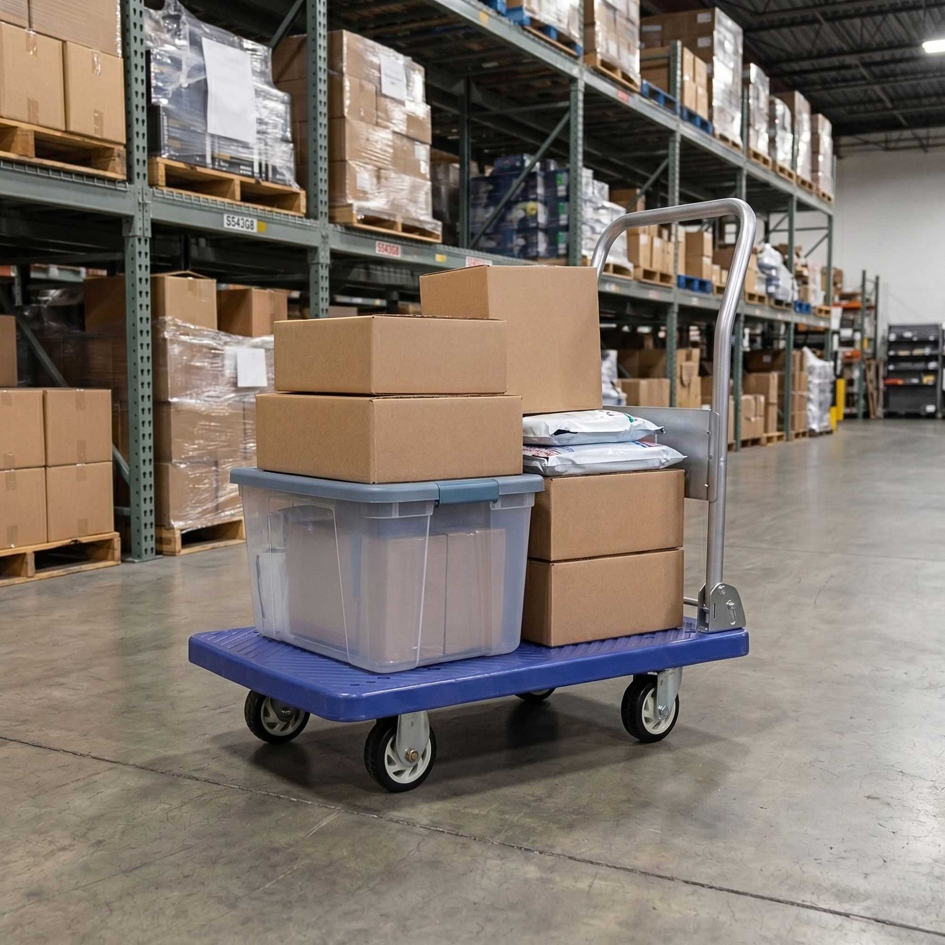 RW Clean Blue Plastic Large Folding Platform Cart - 660 lb Capacity - 39 1/2" x 23 1/2" x 38 1/2" - 1 count box