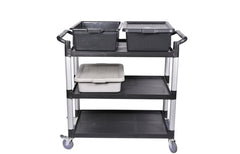 RW Clean Black Plastic Small Heavy-Duty Rolling Utility Cart - 3 Shelves - 32
