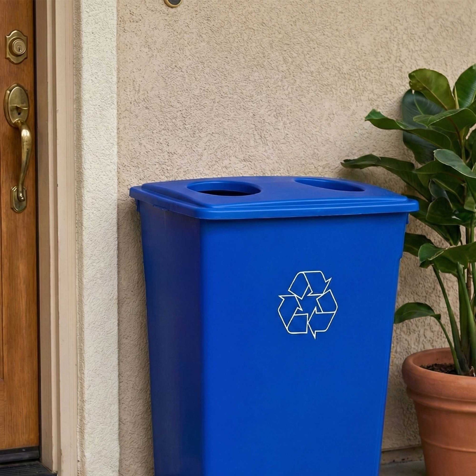 RW Clean Blue Plastic Recycling Trash Can Lid - Fits 23 gal Slim Trash Can - 20 1/2" x 11 3/4" x 2 3/4" - 1 count box