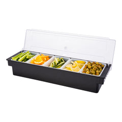 Bar Lux Black Plastic Condiment Caddy - 5 Compartments - 19 1/2