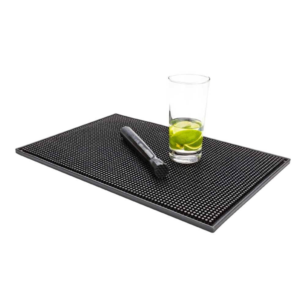 Bar Lux Black Rubber Service Bar Spill Mat - Non-Slip - 17 3/4" x 11 3/4" - 12 count box