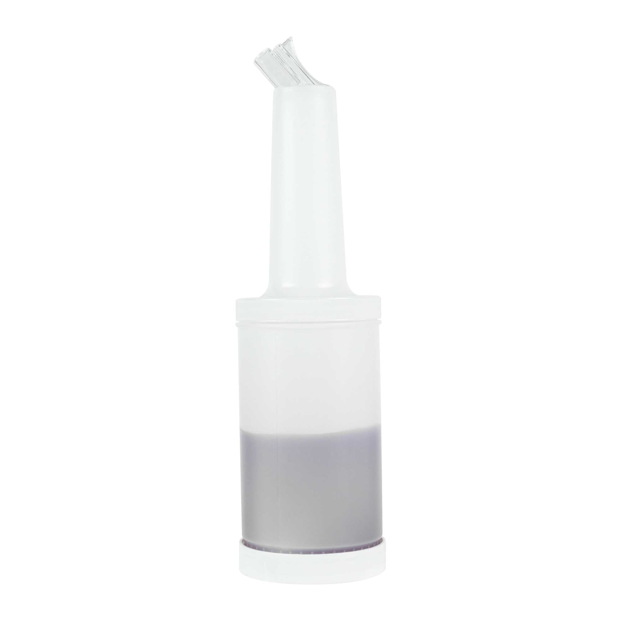 Bar Lux 1 qt Plastic Quick Pour Storage Container Bottle - with Clear Spout and Lid - 3 1/2" x 3 1/2" x 13" - 1 count box