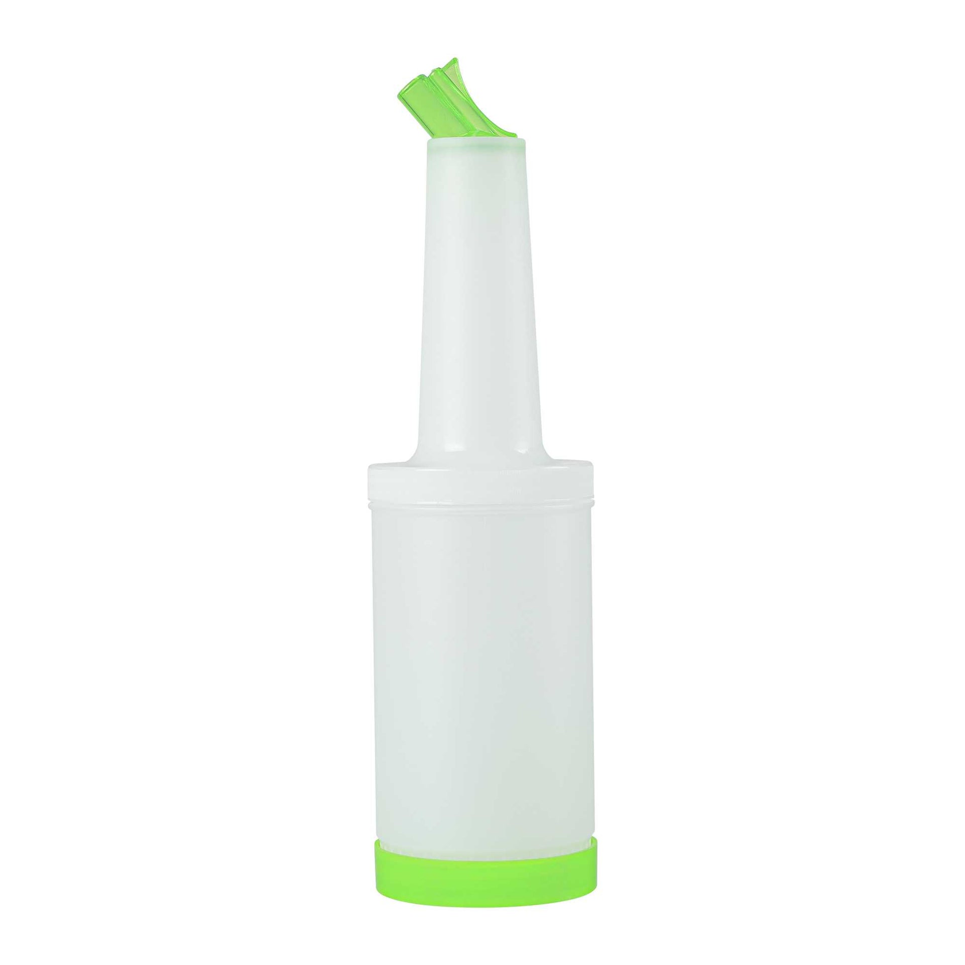 Bar Lux 1 qt Plastic Quick Pour Storage Container Bottle - with Green Spout and Lid - 3 1/2" x 3 1/2" x 13" - 1 count box