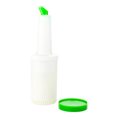 Bar Lux 1 qt Plastic Quick Pour Storage Container Bottle - with Green Spout and Lid - 3 1/2