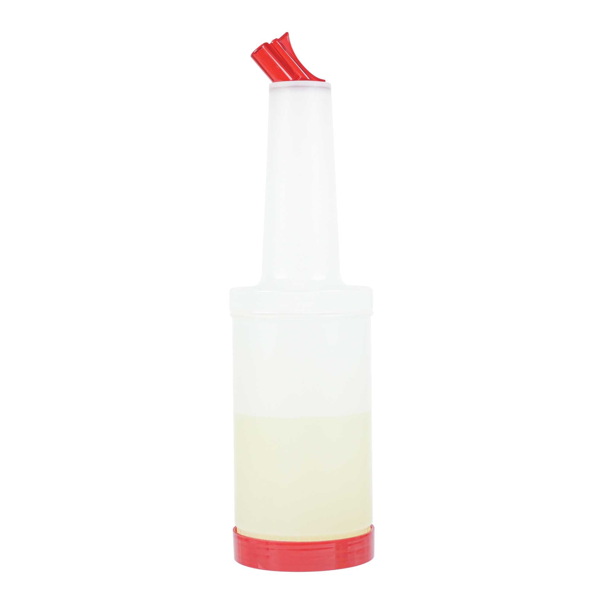 Bar Lux 1 qt Plastic Quick Pour Storage Container Bottle - with Red Spout and Lid - 3 1/2" x 3 1/2" x 13" - 1 count box