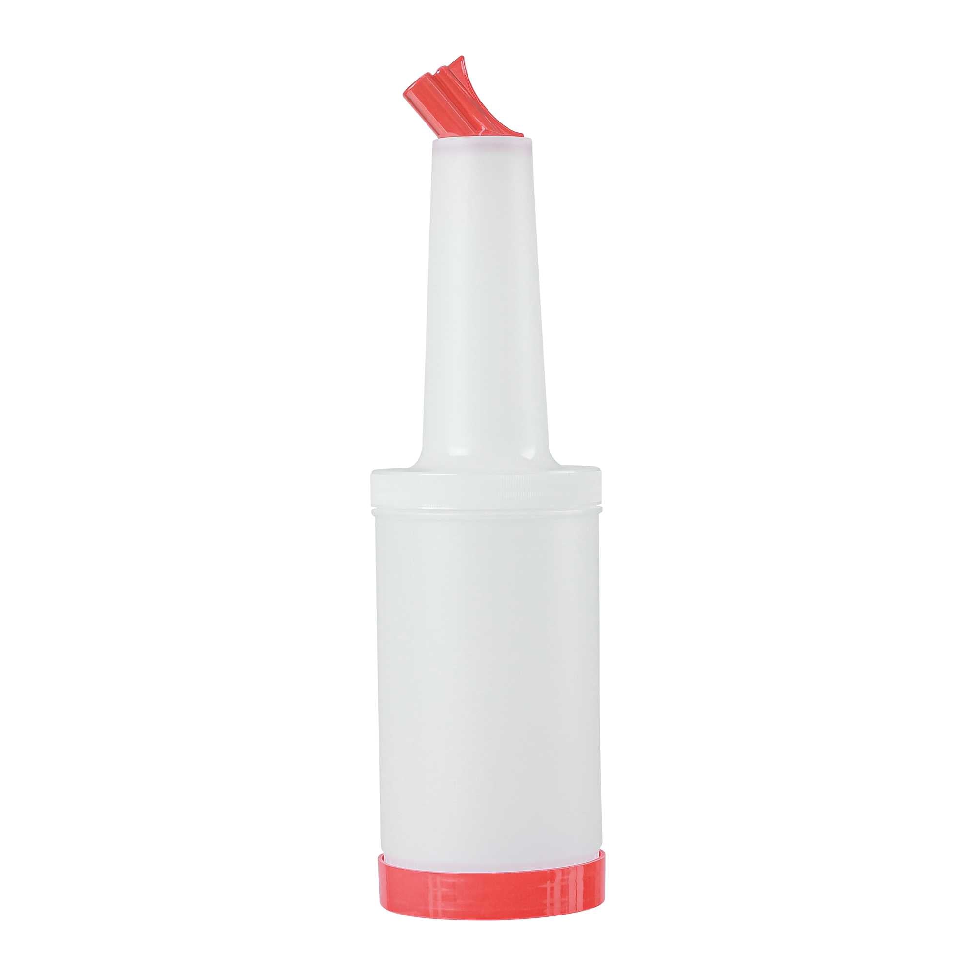 Bar Lux 1 qt Plastic Quick Pour Storage Container Bottle - with Red Spout and Lid - 3 1/2" x 3 1/2" x 13" - 1 count box