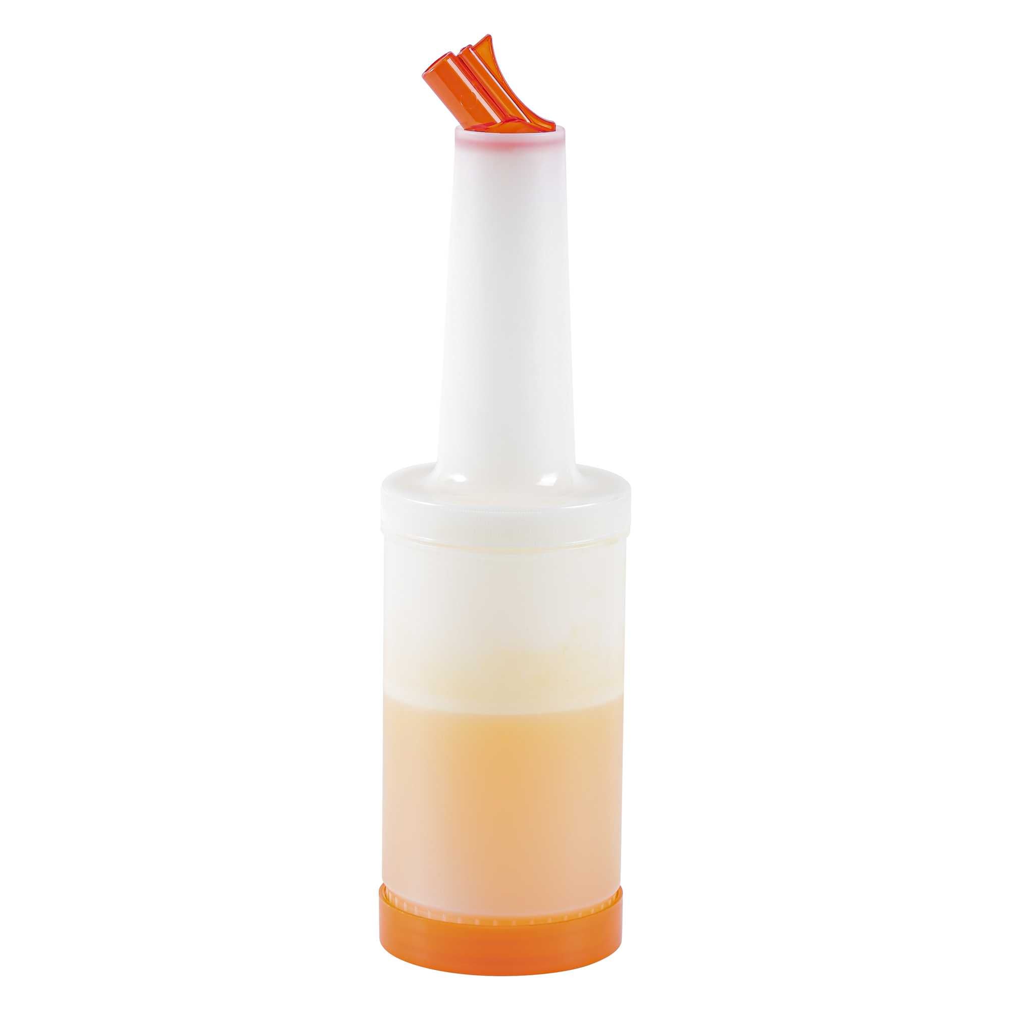 Bar Lux 1 qt Plastic Quick Pour Storage Container Bottle - with Orange Spout and Lid - 3 1/2" x 3 1/2" x 13" - 1 count box