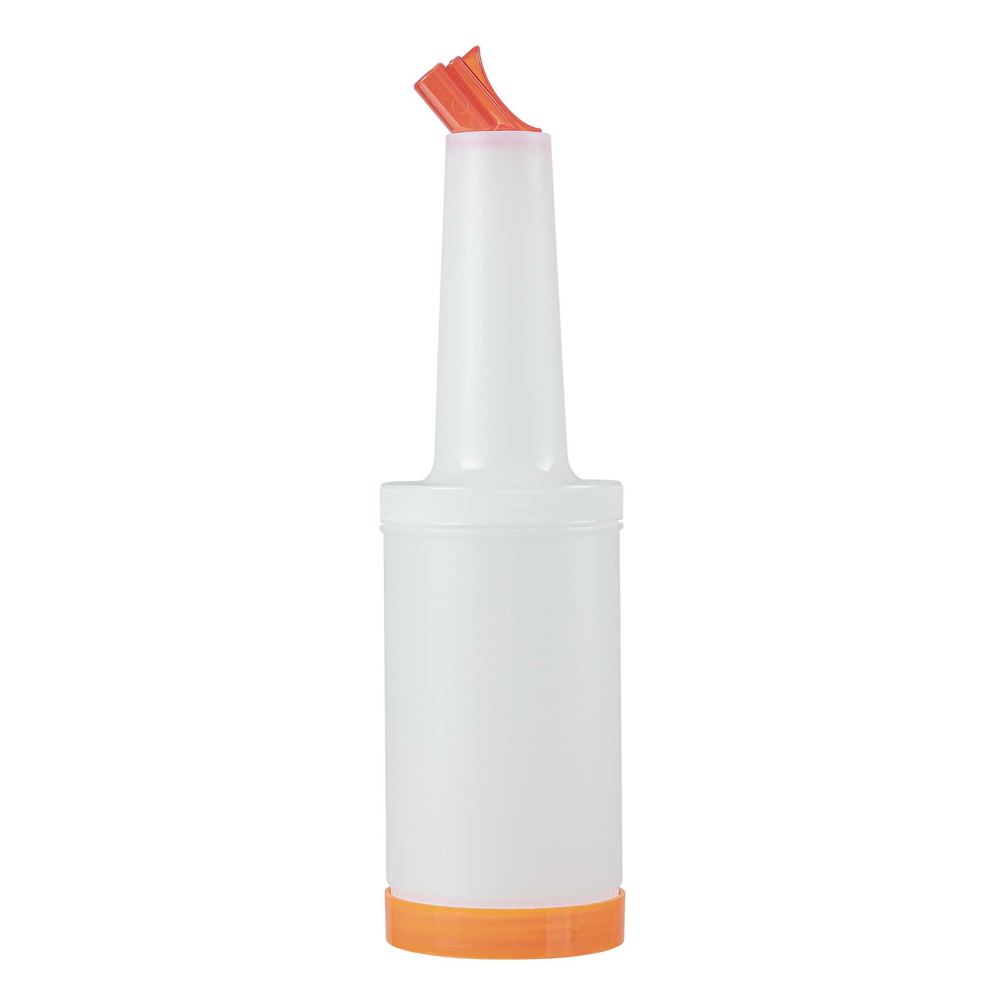 Bar Lux 1 qt Plastic Quick Pour Storage Container Bottle - with Orange Spout and Lid - 3 1/2" x 3 1/2" x 13" - 1 count box