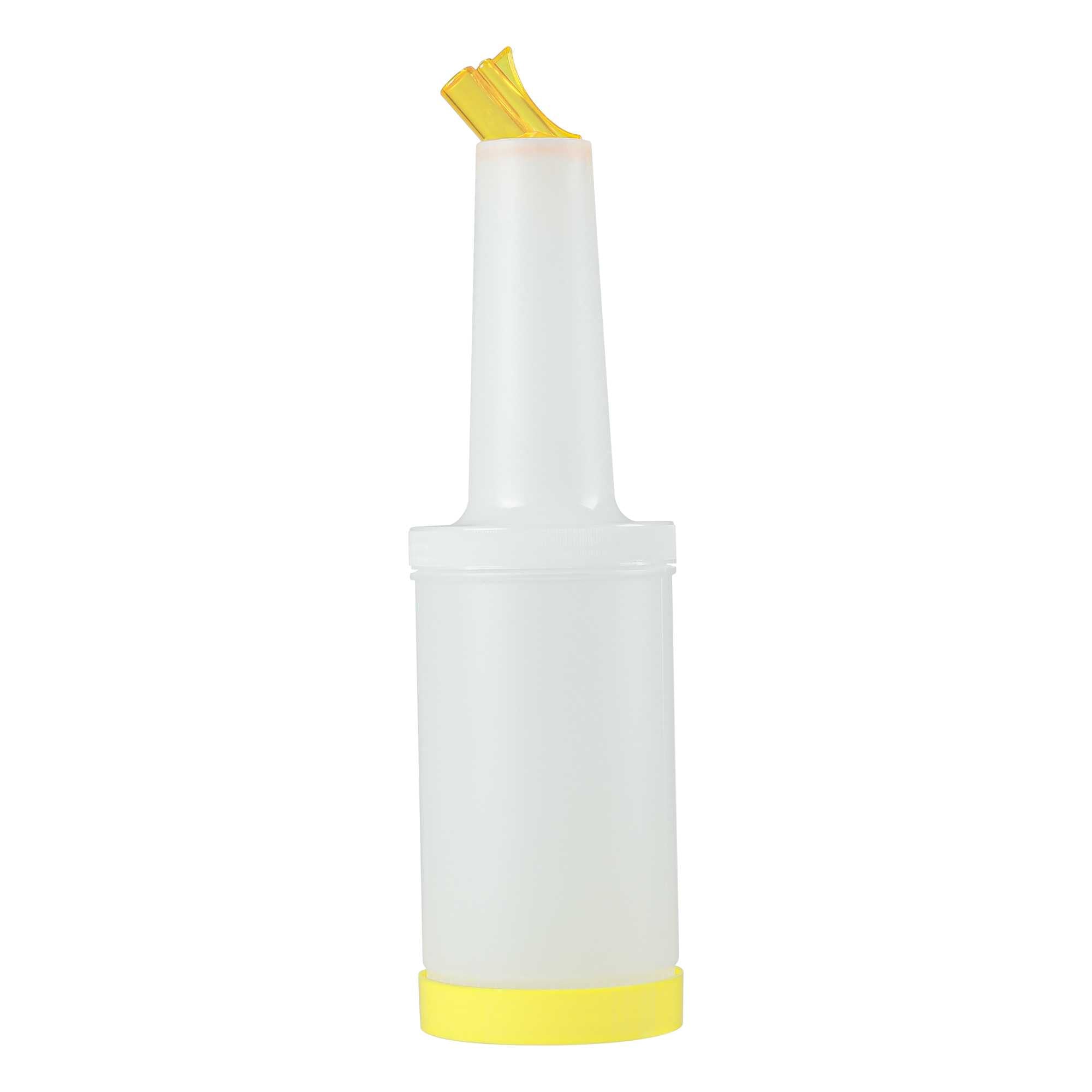 Bar Lux 1 qt Plastic Quick Pour Storage Container Bottle - with Yellow Spout and Lid - 3 1/2" x 3 1/2" x 13" - 1 count box