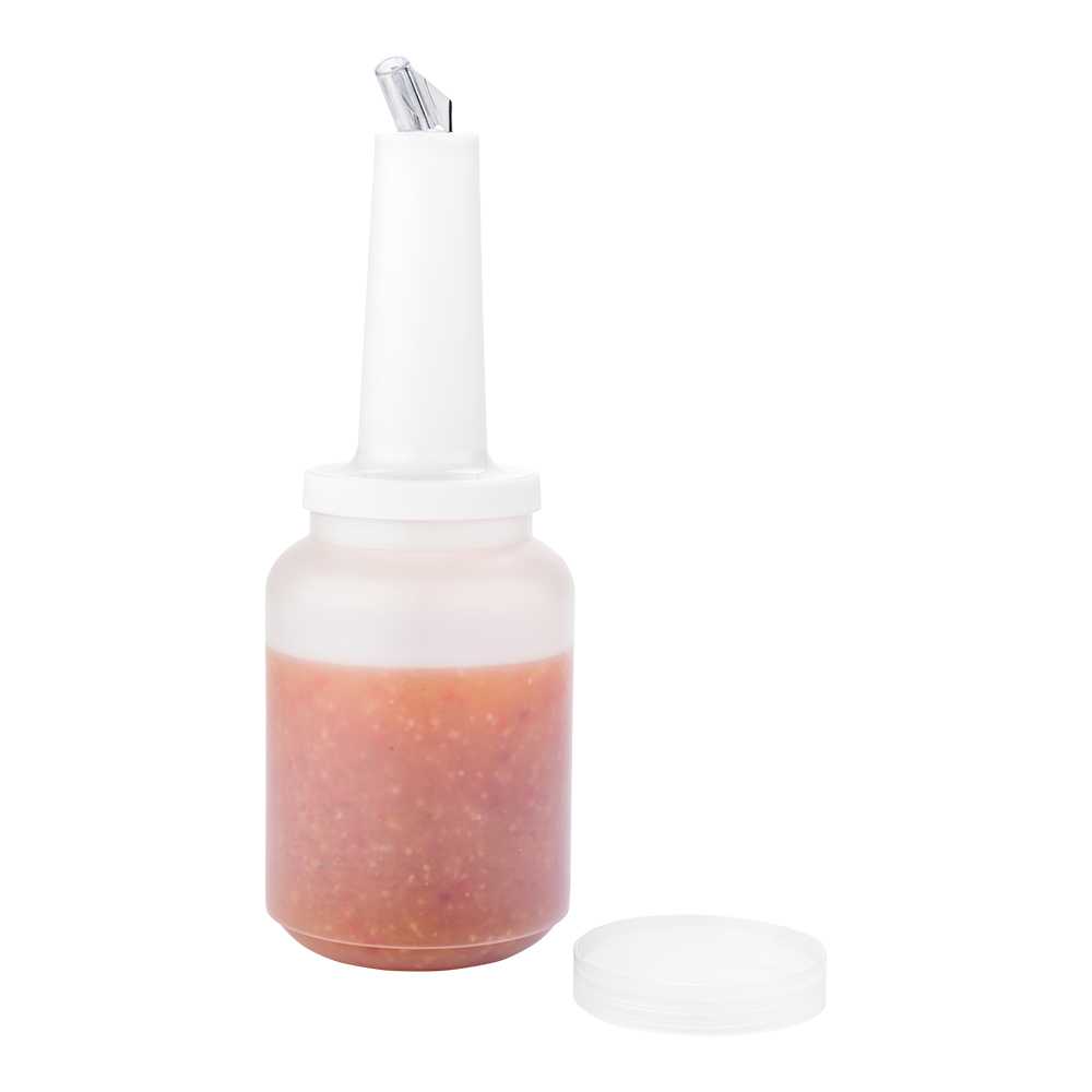 Bar Lux 2 qt Plastic Quick Pour Storage Container Bottle - with Clear Spout and Lid - 4 3/4" x 4 3/4" x 13 3/4" - 10 count box