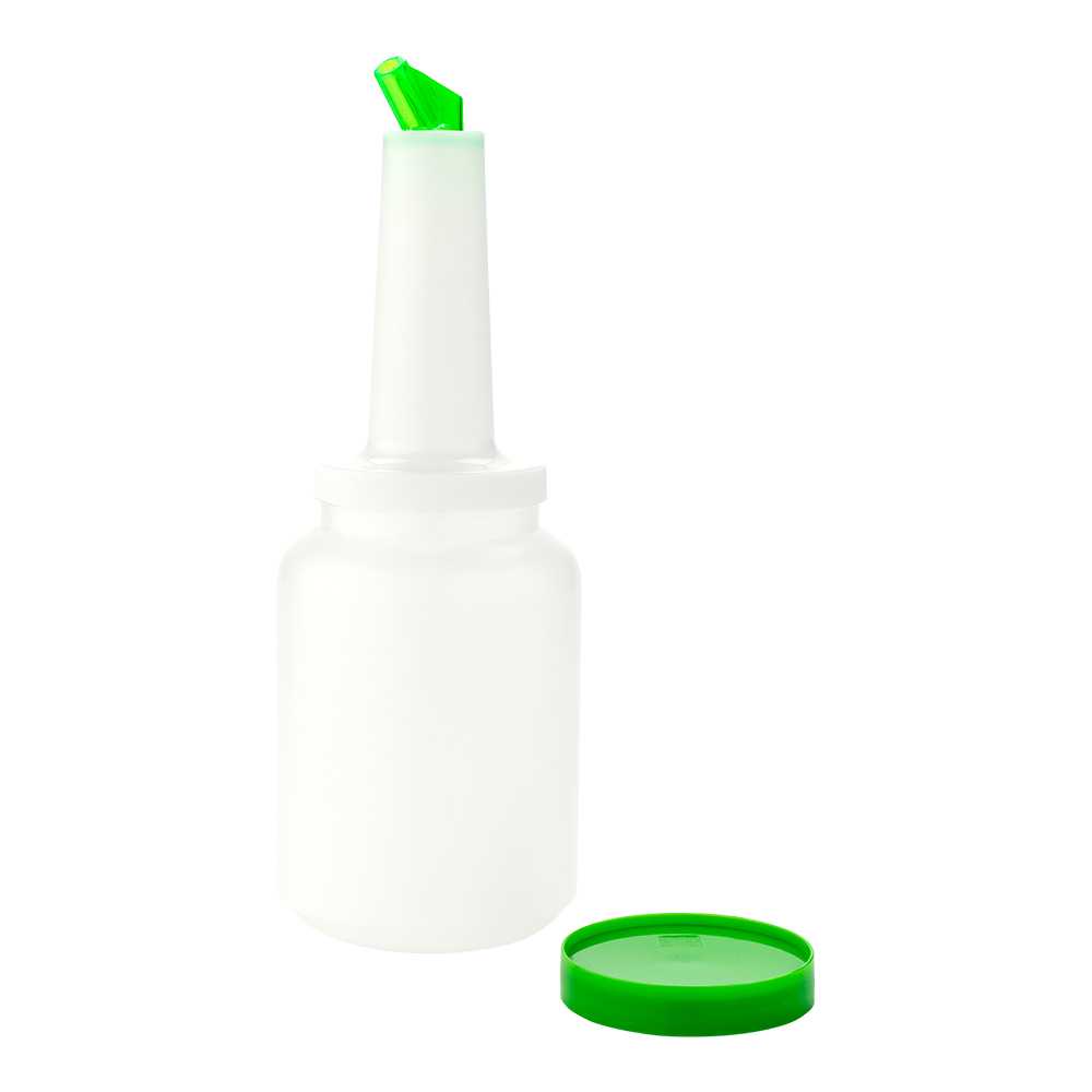 Bar Lux 2 qt Plastic Quick Pour Storage Container Bottle - with Green Spout and Lid - 4 3/4" x 4 3/4" x 13 3/4" - 10 count box