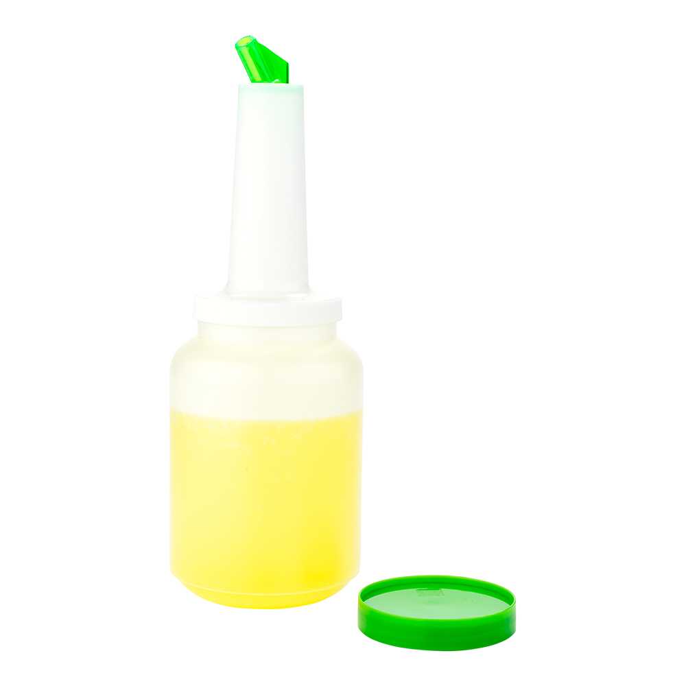 Bar Lux 2 qt Plastic Quick Pour Storage Container Bottle - with Green Spout and Lid - 4 3/4" x 4 3/4" x 13 3/4" - 10 count box