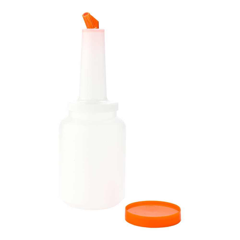 Bar Lux 2 qt Plastic Quick Pour Storage Container Bottle - with Orange Spout and Lid - 4 3/4" x 4 3/4" x 13 3/4" - 10 count box