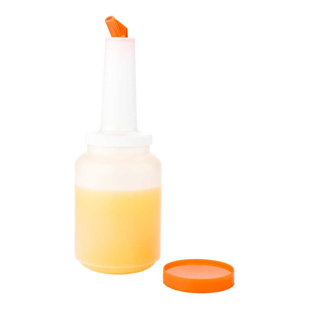 Bar Lux 2 qt Plastic Quick Pour Storage Container Bottle - with Orange Spout and Lid - 4 3/4" x 4 3/4" x 13 3/4" - 10 count box