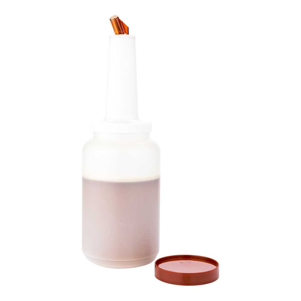 Bar Lux 2.5 qt Plastic Quick Pour Storage Container Bottle - with Brown Spout and Lid - 5" x 5" x 15" - 10 count box