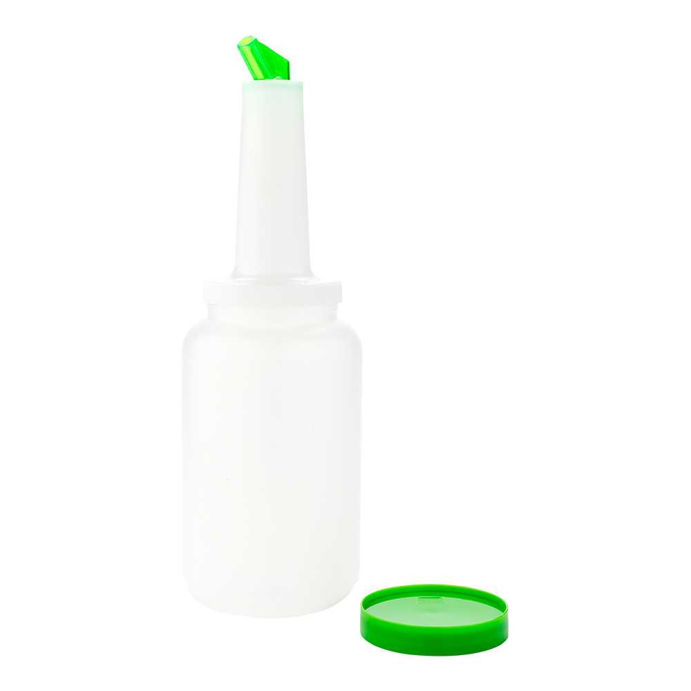 Bar Lux 2.5 qt Plastic Quick Pour Storage Container Bottle - with Green Spout and Lid - 5" x 5" x 15" - 10 count box