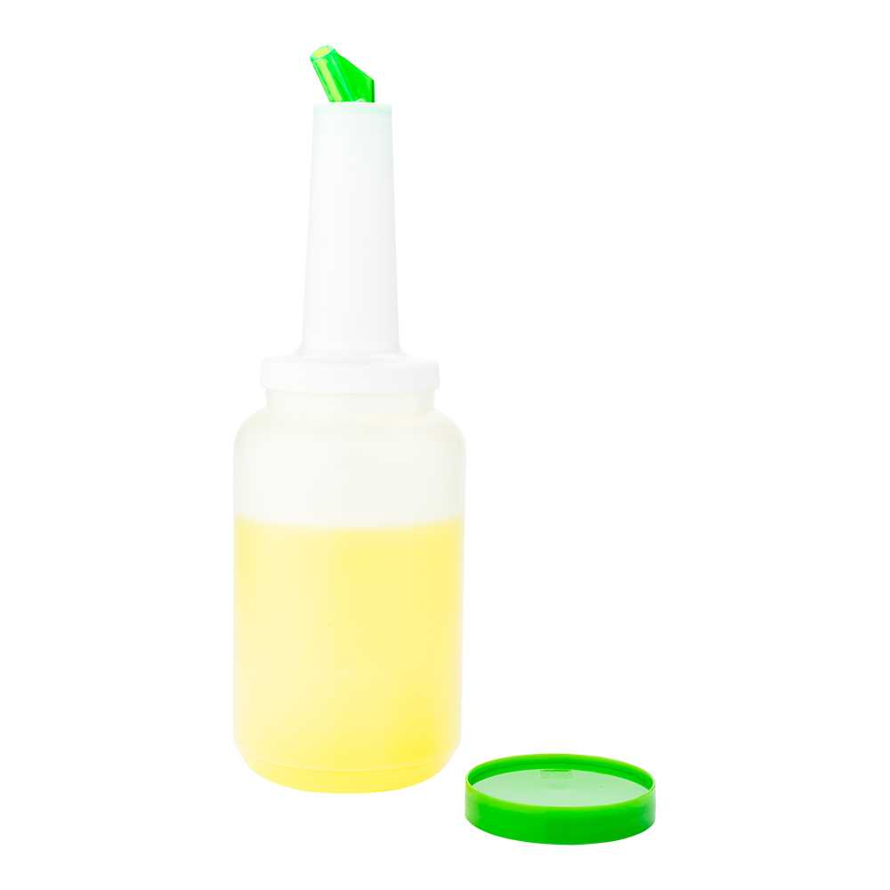 Bar Lux 2.5 qt Plastic Quick Pour Storage Container Bottle - with Green Spout and Lid - 5" x 5" x 15" - 10 count box
