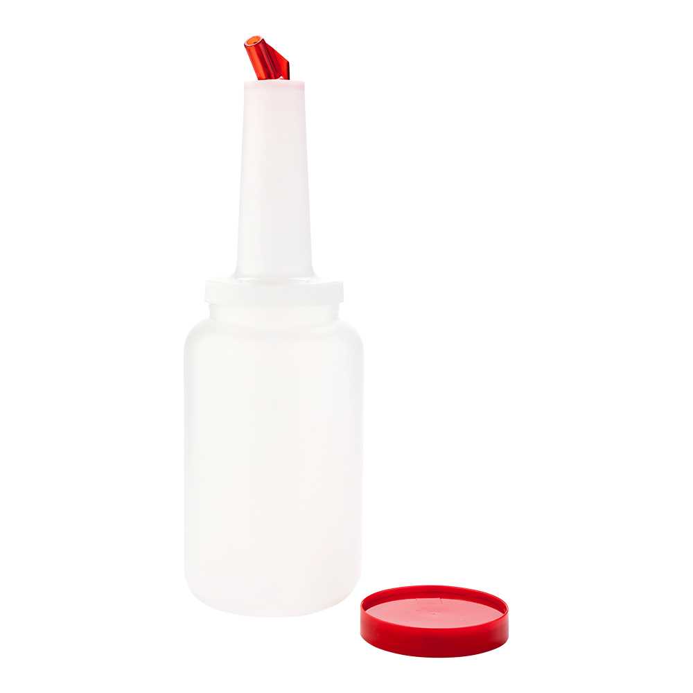 Bar Lux 2.5 qt Plastic Quick Pour Storage Container Bottle - with Red Spout and Lid - 5" x 5" x 15" - 10 count box